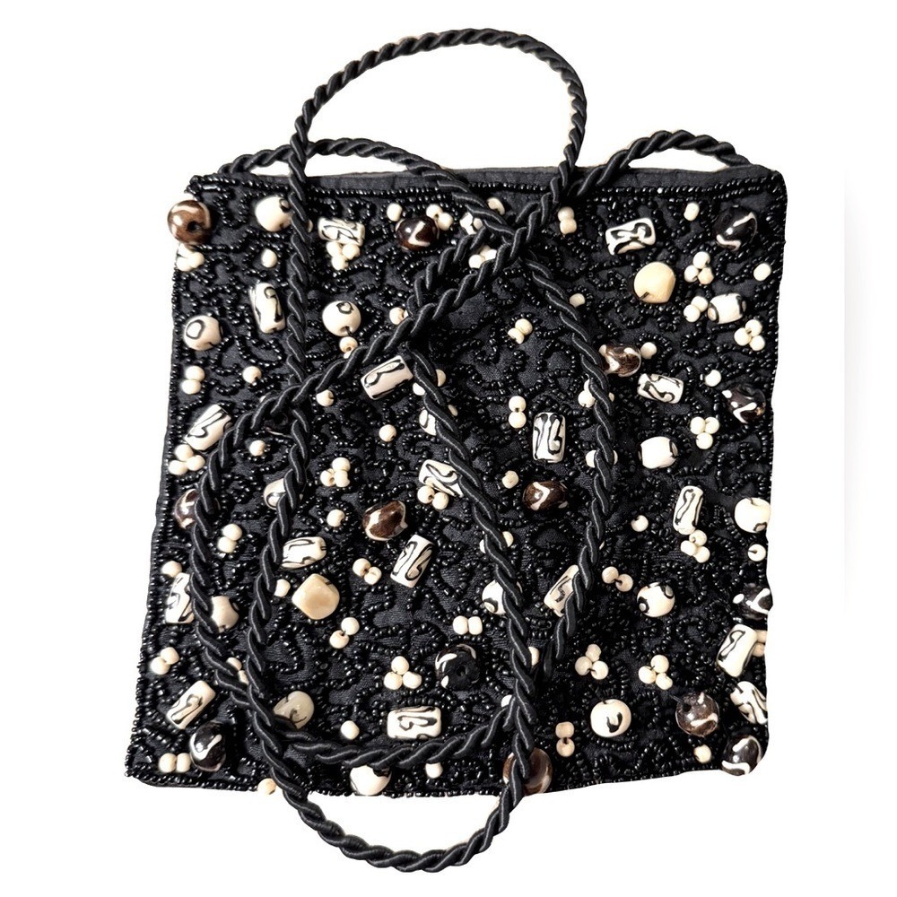 Mini Purse Crossbody Beaded Bag Black White Boho Made in India